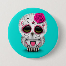 Roze dag van de dode suikerschedel Blauw Ronde Button 7,6 Cm