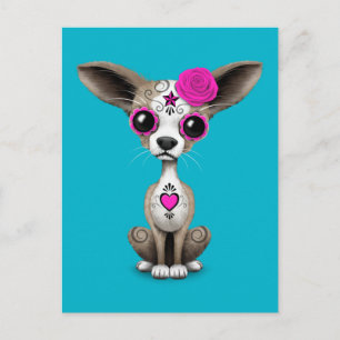 Roze dag van de dode suikerschedel Chihuahua Puppy Briefkaart