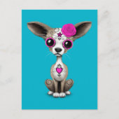 Roze dag van de dode suikerschedel Chihuahua Puppy Briefkaart (Voorkant)