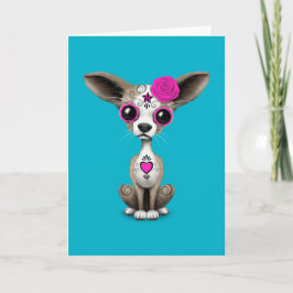 Roze Dag van de Dode Suikerschedel Chihuahua Puppy Kaart