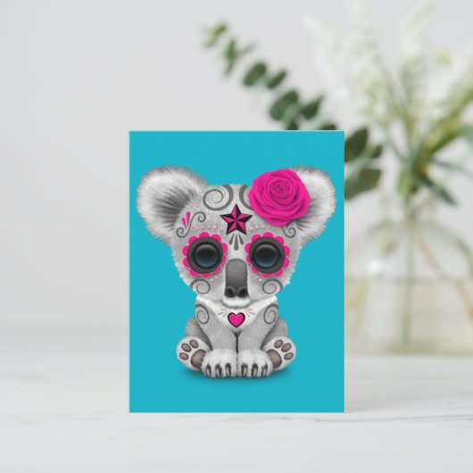Roze dag van de dode suikerschedel Koala Briefkaart (Staand voorkant)