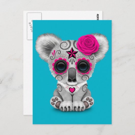 Roze dag van de dode suikerschedel Koala Briefkaart (Voorkant / Achterkant)