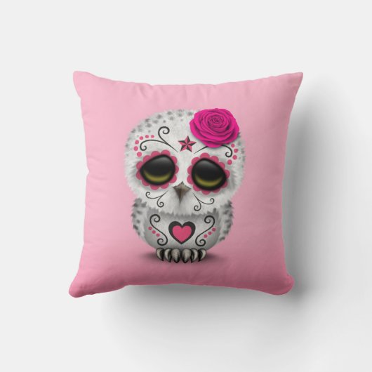 Roze dag van de dode suikerschedel kussen (Achterkant)