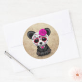 Roze Dag van de Dode Suikerschedel Panda Aged Ronde Sticker (Envelop)