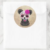 Roze Dag van de Dode Suikerschedel Panda Aged Ronde Sticker (Tas)