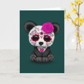 Roze Dag van de Dode Suikerschedel Panda op Blauwg Kaart (Gele Bloem)
