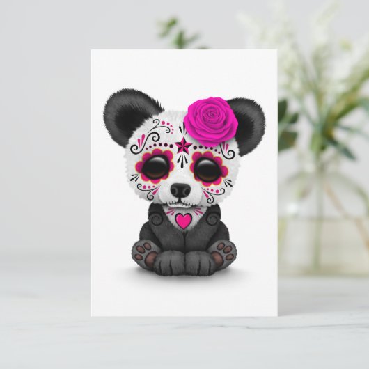 Roze dag van de dode suikerschedel Panda op wit (Staand voorkant)
