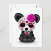 Roze dag van de dode suikerschedel Panda op wit Briefkaart (Voorkant / Achterkant)