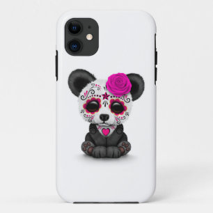 Roze dag van de dode suikerschedel Panda op wit iPhone 11 Hoesje