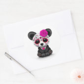 Roze dag van de dode suikerschedel Panda op wit Ronde Sticker (Envelop)