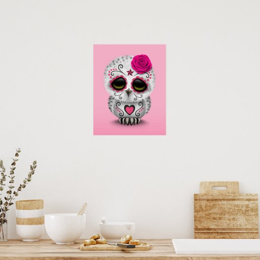 Roze dag van de dode suikerschedel poster (Keuken)