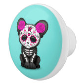 Roze dag van de dode zwarte panterkrab keramische knop (Rechts)