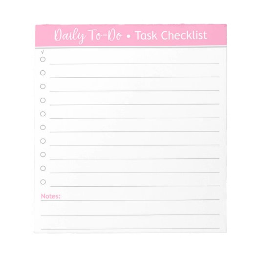 Roze dagelijkse checklist voor taken - lijst uitvo notitieblok (Voorkant)