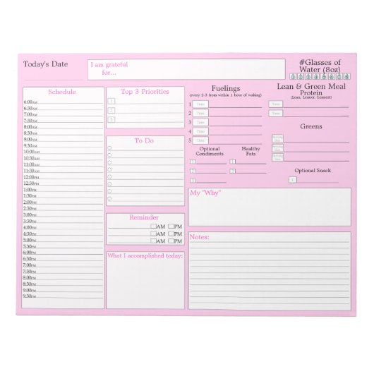 Roze | Dagelijkse planner | 5 en 1 Food Journal Notitieblok (Voorkant)