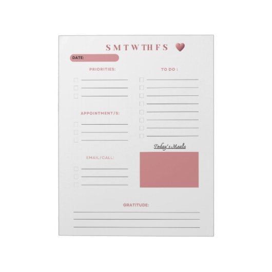 Roze Dagelijkse Planner Pagina's Notitieblok (Linkerzijde)