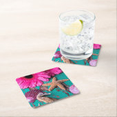 Roze dagen en zeepaardjes met zeepstaarten kartonnen onderzetters (Insitu)