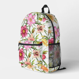 Roze Daglelie Bloemen Botanische Kunst Bedrukte Rugzak