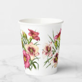 Roze Daglelies Bloemen Botanische Kunst Papieren Bekers (Links)