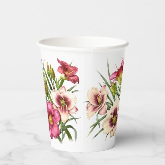 Roze Daglelies Bloemen Botanische Kunst Papieren Bekers (Rechts)