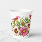 Roze Daglelies Bloemen Botanische Kunst Papieren Bekers (Voorkant)