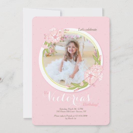 Roze Dagwinde Foto Uitnodiging (Voorkant)