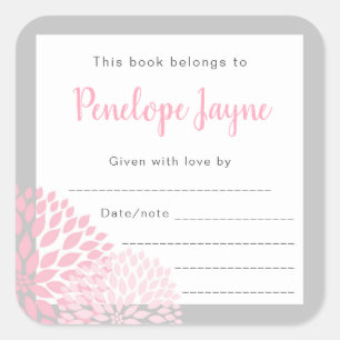 Roze Dahlia Baby shower Bookplate Vierkante Sticker