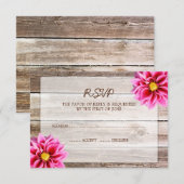 Roze Dahlia Barn Wood Wedding RSVP-reactiekaart RSVP Kaartje (Voorkant / Achterkant)