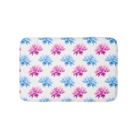 Roze dahlia, blauwe dahla, bloemmotief, bloemen badmat (Voorkant)