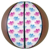 Roze dahlia, blauwe dahla, bloemmotief, bloemen basketbal (Verticaal)