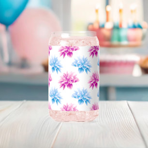 Roze dahlia, blauwe dahla, bloemmotief, bloemen blikvorm glas