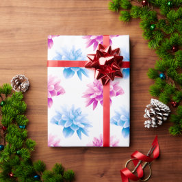 Roze dahlia, blauwe dahla, bloemmotief, bloemen cadeaupapier