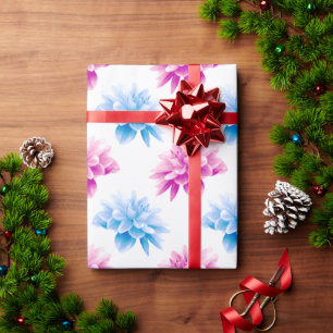 Roze dahlia, blauwe dahla, bloemmotief, bloemen cadeaupapier