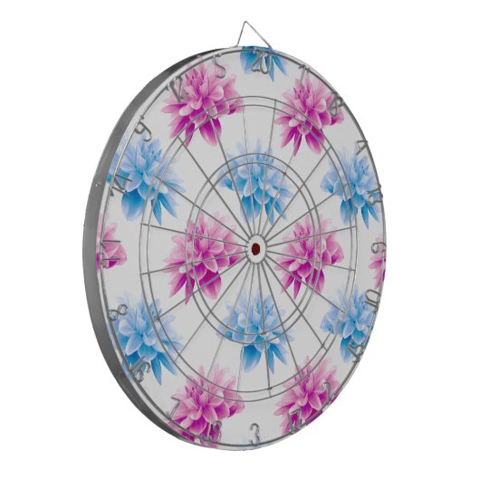 Roze dahlia, blauwe dahla, bloemmotief, bloemen dartbord (Voorkant Links)