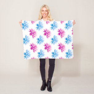 Roze dahlia, blauwe dahla, bloemmotief, bloemen fleece deken