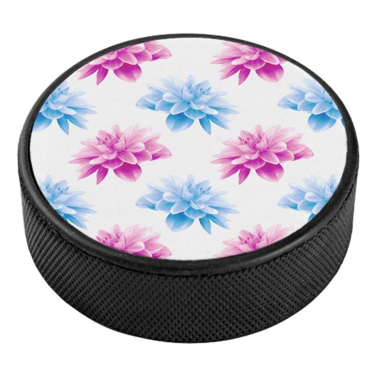 Roze dahlia, blauwe dahla, bloemmotief, bloemen hockey puck (3/4)