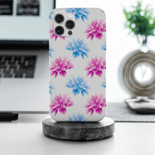 Roze dahlia, blauwe dahla, bloemmotief, bloemen iPhone 15 pro max case