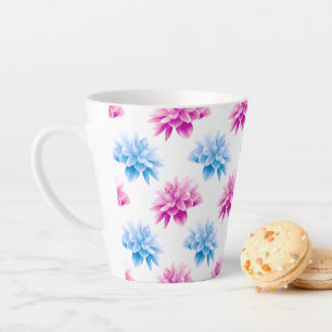 Roze dahlia, blauwe dahla, bloemmotief, bloemen latte mok