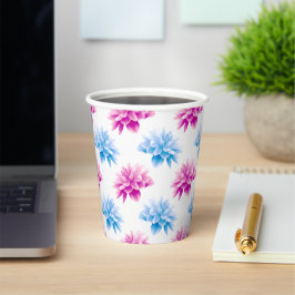 Roze Dahlia, Blauwe Dahla, Bloemmotief, Bloemen Papieren Bekers