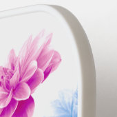 Roze dahlia, blauwe dahla, bloemmotief, bloemen pickleball paddle (Links Detail)