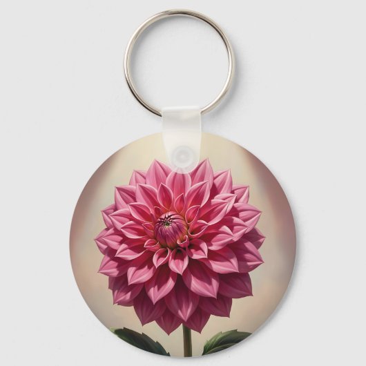 Roze Dahlia Bloem Botanisch Sleutelhanger (Voorkant)