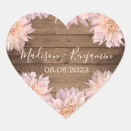 Roze Dahlia Bloem Landelijke Houten Trouwdatum Har Hart Sticker