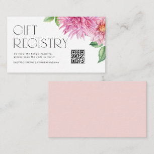 Roze Dahlia Bloem QR Code Baby Shower Cadeau Lijst Informatiekaartje