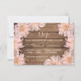 Roze Dahlia Bloem Rustiek Hout Bruiloft RSVP Kaart