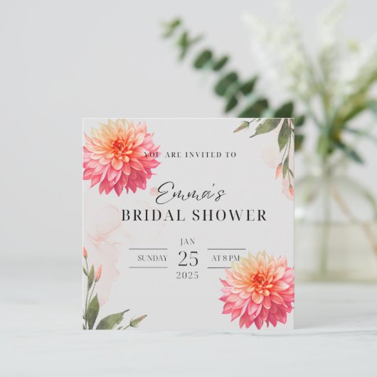 Roze Dahlia bloem Waterverf bruids chower Kaart (Staand voorkant)