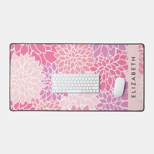 Roze dahlia bloemen, bloemenpatroon, Jouw naam Bureaumat (Keyboard & Muis)