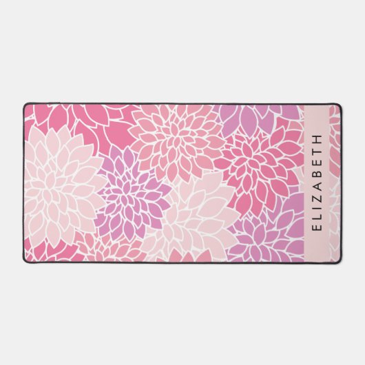Roze dahlia bloemen, bloemenpatroon, Jouw naam Bureaumat (Voorkant)