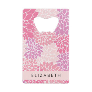 Roze dahlia bloemen, bloemenpatroon, Jouw naam Creditkaart Flessenopener