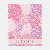 Roze dahlia bloemen, bloemenpatroon, Jouw naam Fleece Deken (Voorkant)