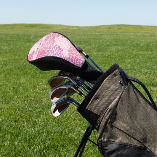 Roze dahlia bloemen, bloemenpatroon, Jouw naam Golfheadcover (Insitu)