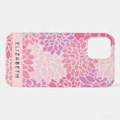 Roze dahlia bloemen, bloemenpatroon, Jouw naam iPhone Hoesje (Achterkant horizontaal)